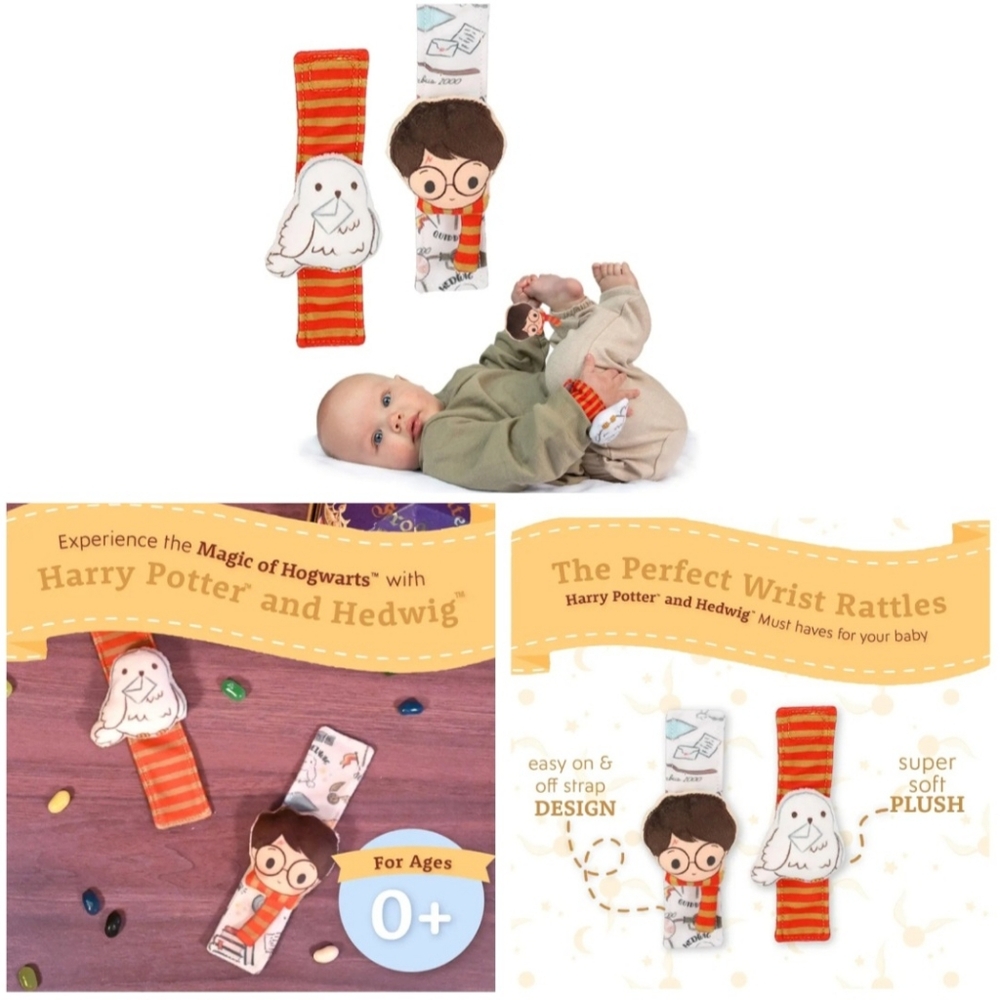 New Harry Potter Hedwig Bird Baby Infant Wrist Rattles 2 Pcs Soft Plush Boy Girl